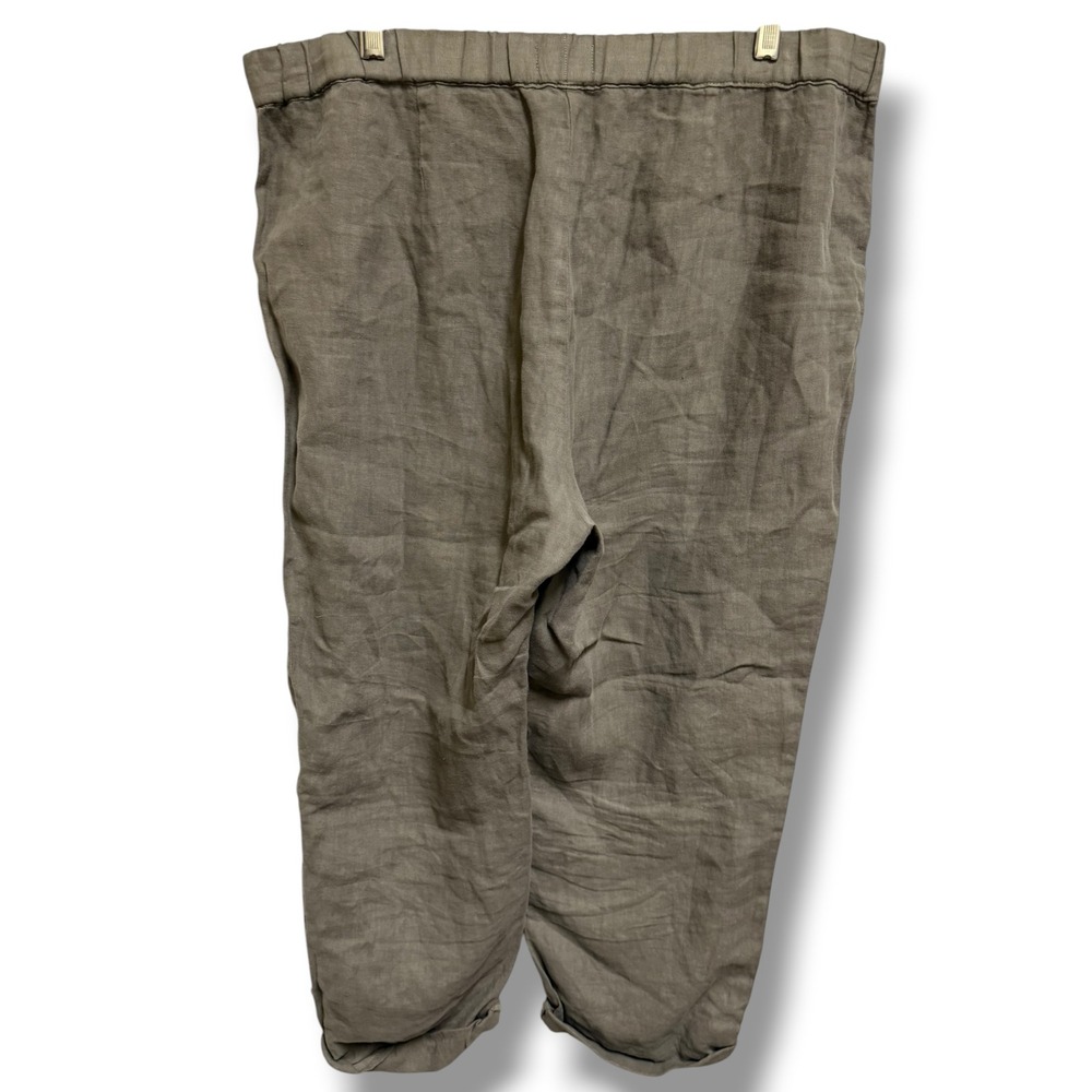 Pure J.‎ Jill Linen Cropped Pants Elastic Waist Olive Gray Womens L Relaxed Fit - Picture 3 of 7